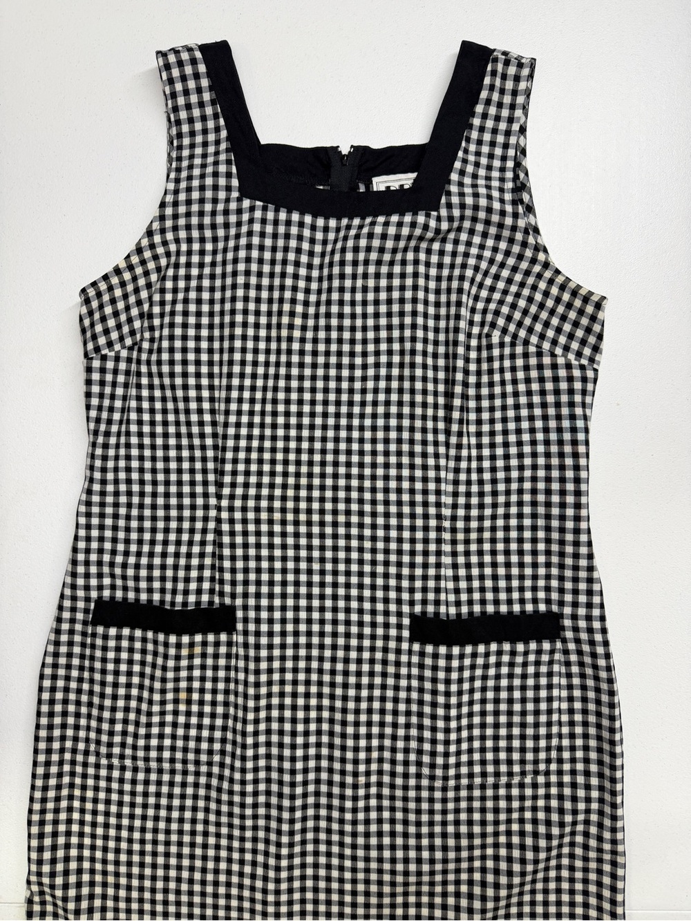 Vintage 90s DBY Ltd Black White Gingham Mini Dress Pockets Size M